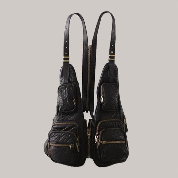 2009 ALEXANDER WANG BIANCA BLACK PEBBLED LEATHER VEST BAG CROSSBODY - Picture 1 of 12